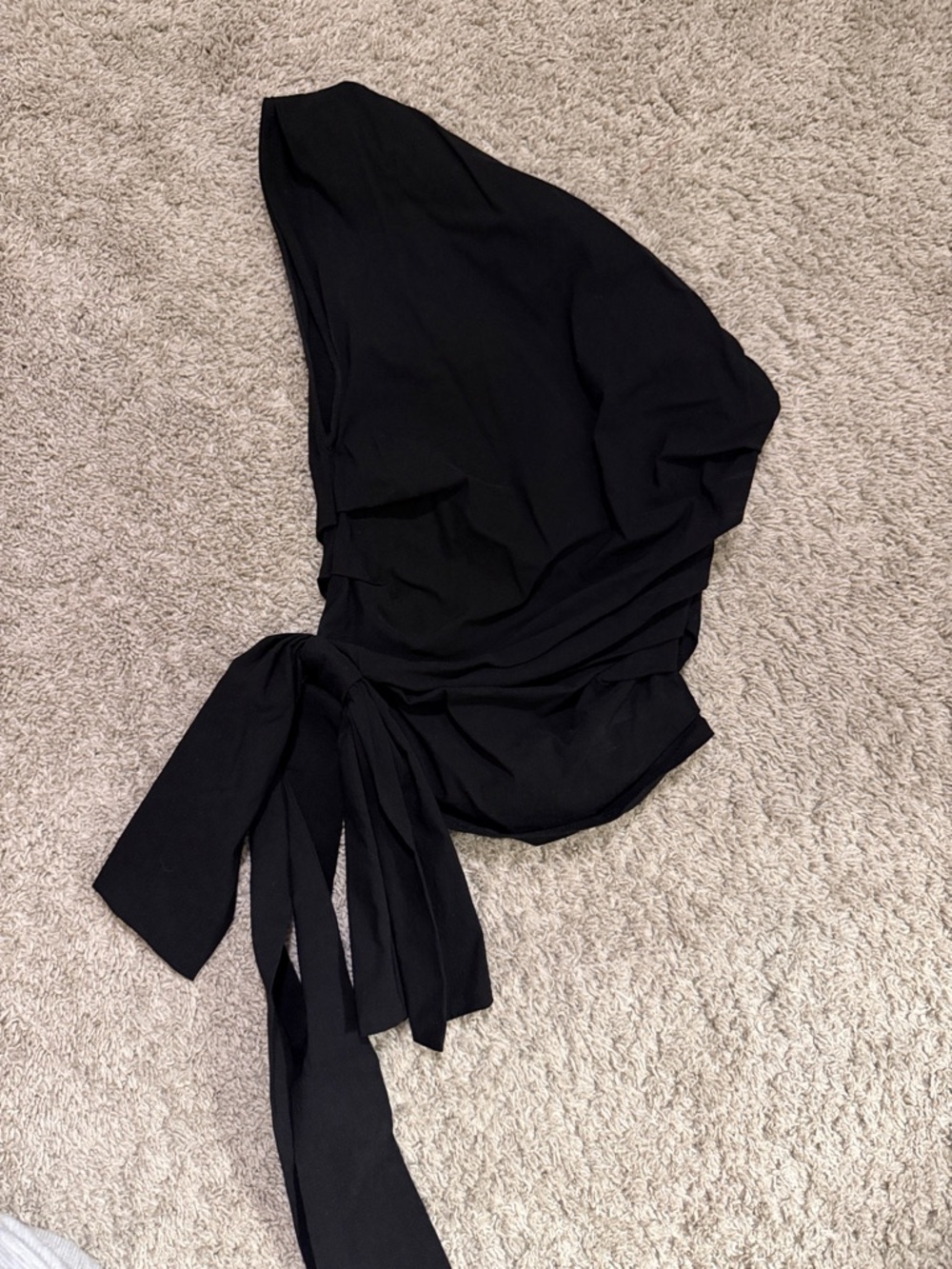 Zara Black One-Shoulder Crop Top with Side Tie bow